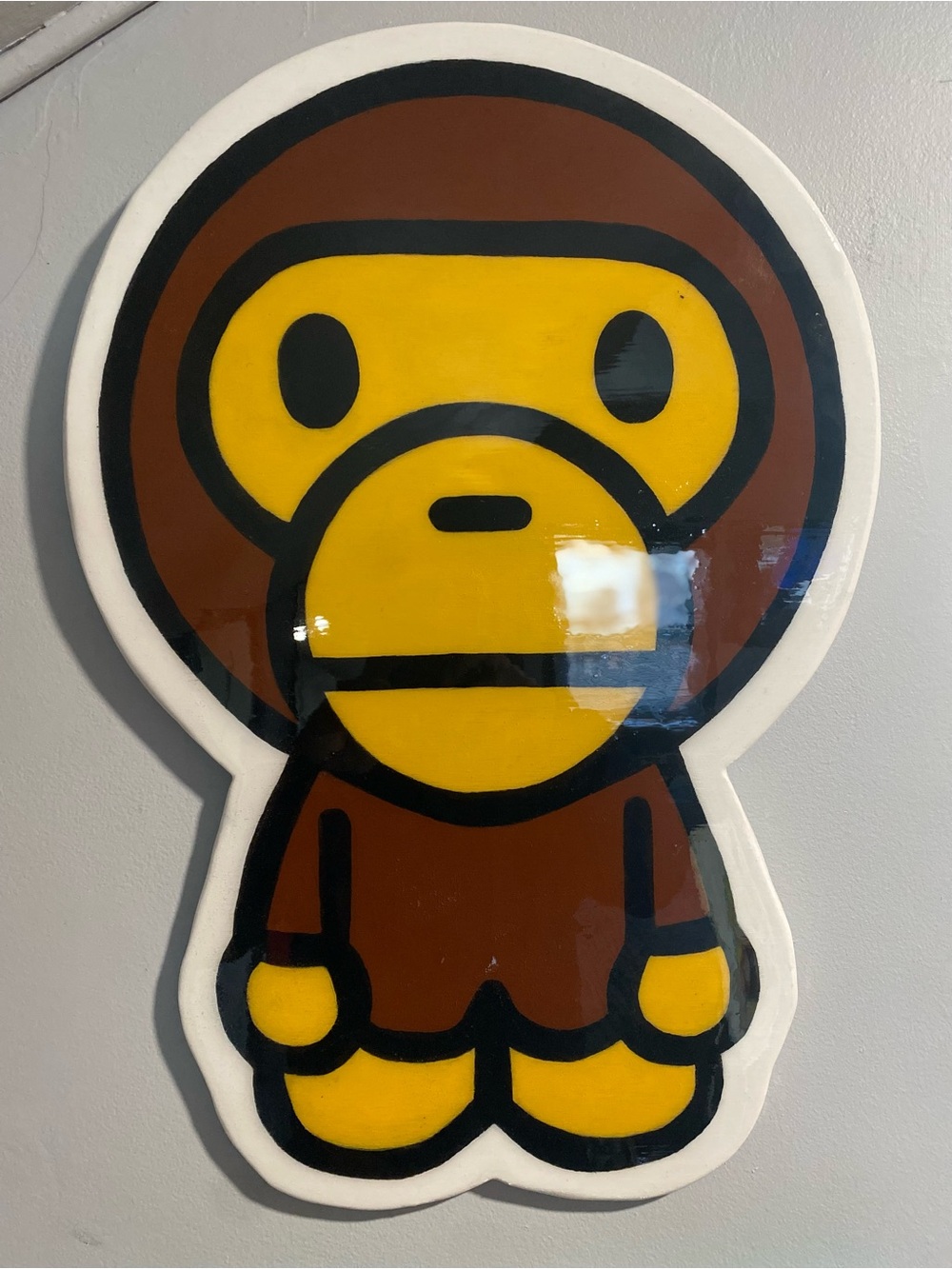 BAPE Baby Milo Wood Cut Out Wall Art Sticker - Yellow & Brown